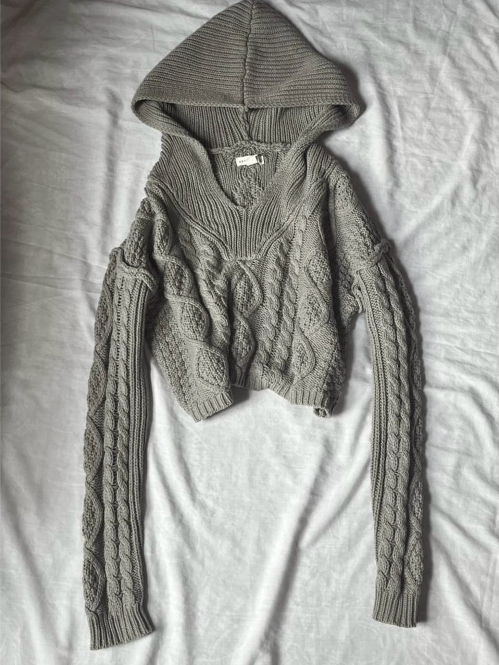 Aeropostale Hooded Cable V-Neck Cropped Sweater